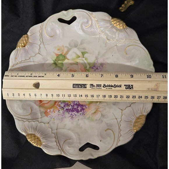 10" Antique Plate w/ Handles Porcelain Hand painted Floral Made in Germany - Picture 6 of 6